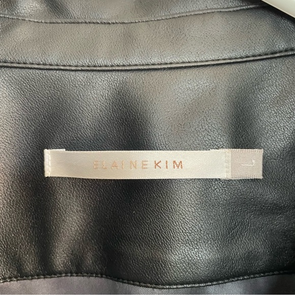 Elaine Kim Black Faux Leather Shirt Snap Button Down Collared Long Sleeve Size L - Picture 7 of 12